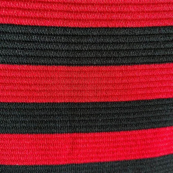 Carmen Marc Valvo Slvless Ribbed Rayon Nylon Knit Striped Dress Red Black Sz M - Picture 7 of 11